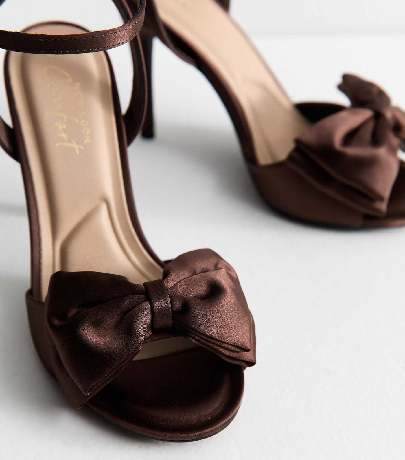 Brown Satin Bow Front Stiletto Sandals | New Look | New Look (UK)