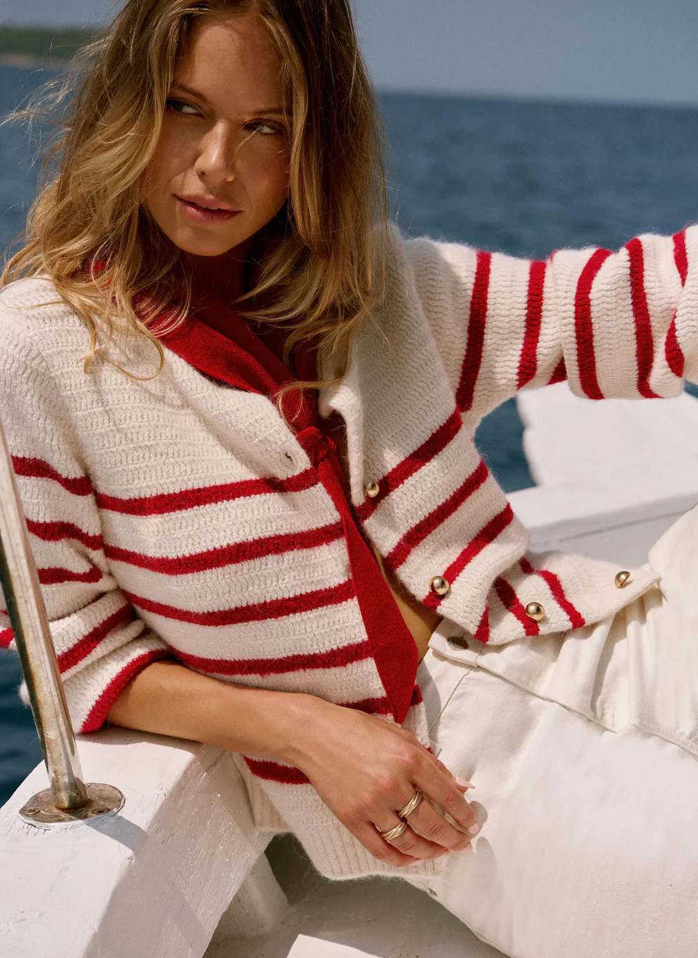 Red Cotton Blend Triangle Knit Scarf | Mint Velvet