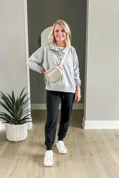 What I wore this week! A cozy at home outfit! Sizing details ➡️ Sweatshirt- small || top under- small || joggers- old, linked similar 

#LTKstyletip #LTKSeasonal #LTKfindsunder100