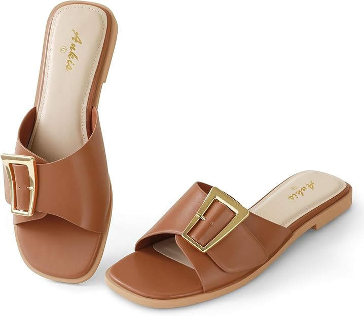 Ankis Black White Brown Women's Flat Sandals Comfortable Flat Sandals for Dressy Summer Women's S... | Amazon (US)