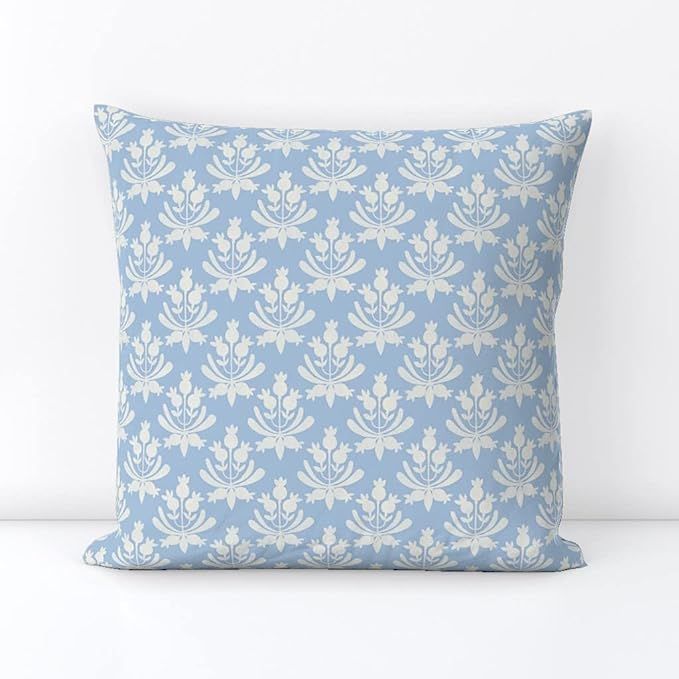 Spoonflower Square Throw Pillow, 18", Linen Cotton Canvas - Berries Leaves Sky Blue Traditional C... | Amazon (US)