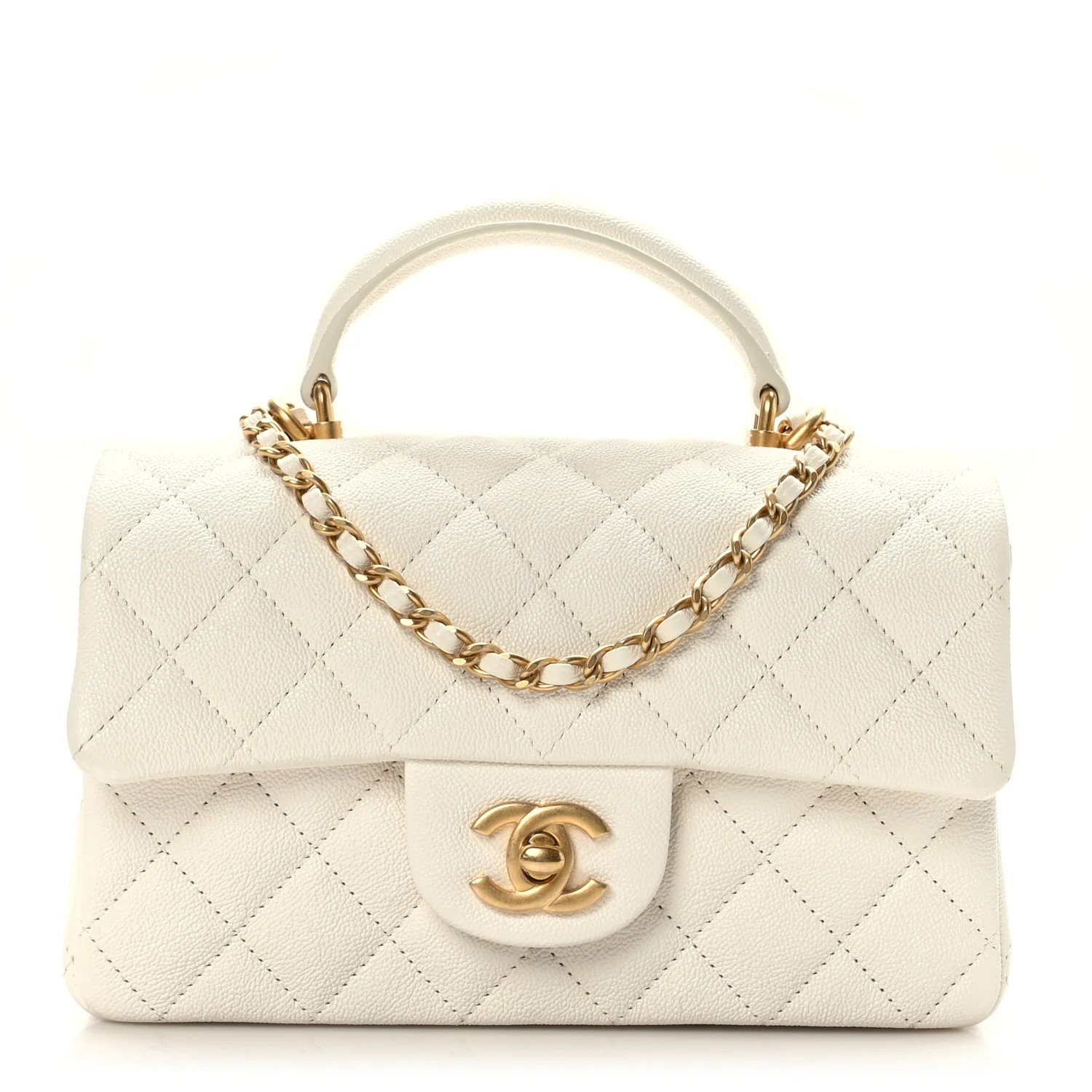 Caviar Quilted Mini Top Handle Rectangular Flap White | FASHIONPHILE (US)