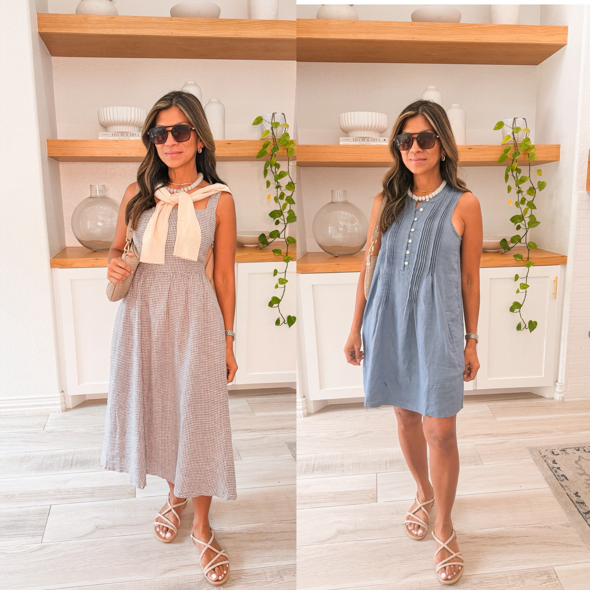I’m 5’2” 118#ish for reference
Both dresses in XS: for the plaid -size up if bigger chested.
Sweater in small tts
Bag in small size, color taupe. 
@Quince 
#QuincePartner 
Summer outfit, what I’d pack for Italy, Europe outfit, over 50 style, midlife fashion, petite fashion,midlife women, affordable fashion, fashion over40

#LTKPetite #LTKOver40 #LTKmomlife