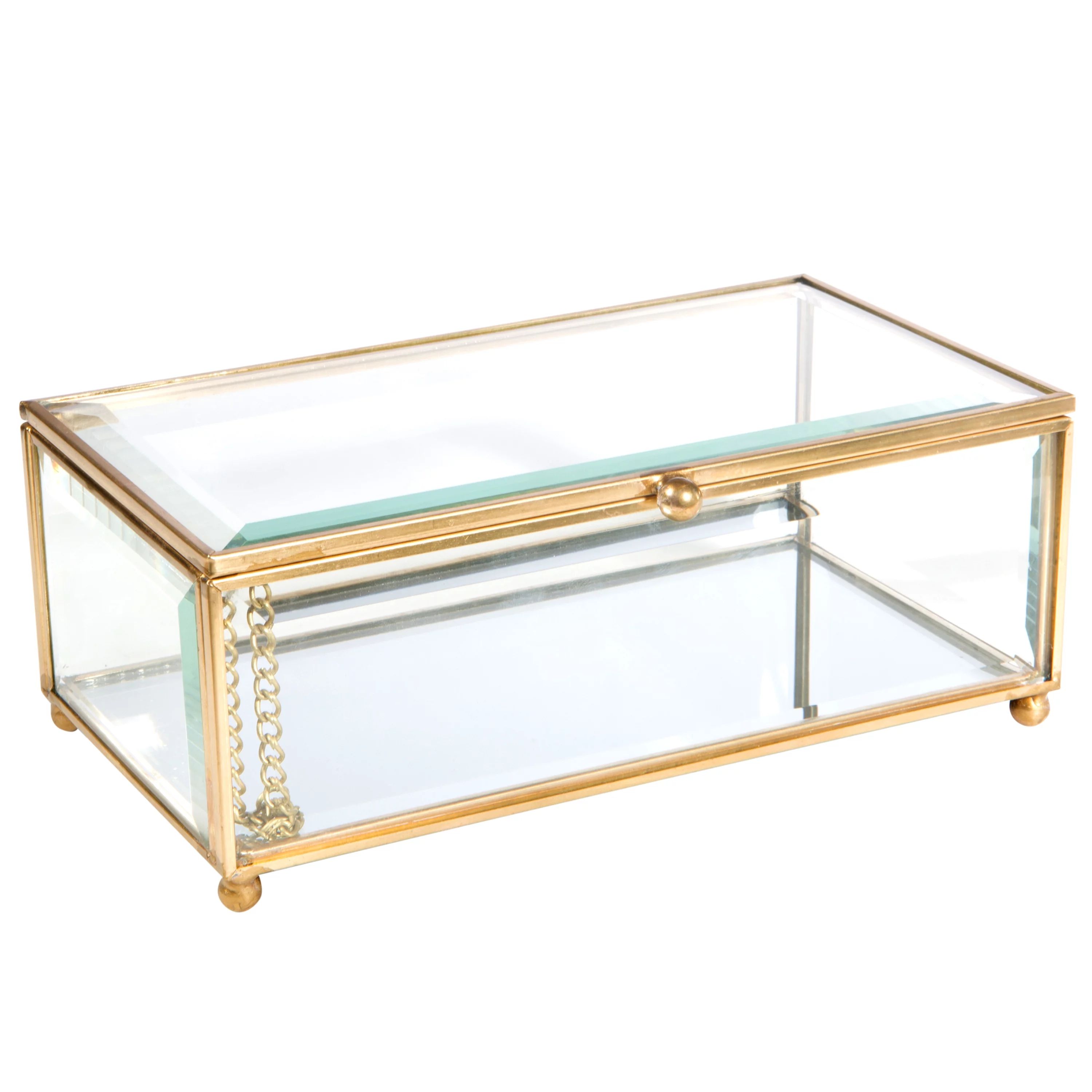 Home Details Vintage Brass and Glass  Mirrored Bottom Large Keepsake Box in Gold | Walmart (US)