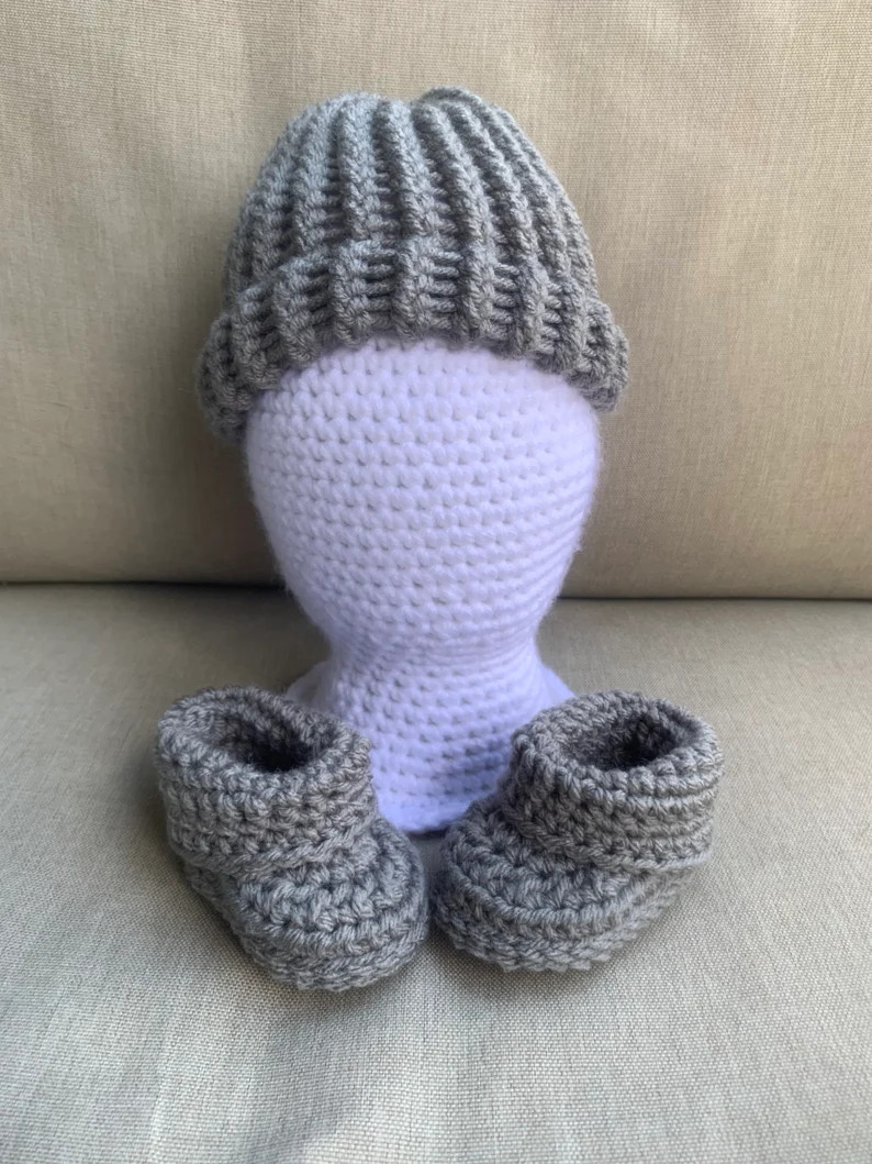 Crochet Baby Booties, Baby Hat and Booties, Crocheted Booties, White Baby Booties, Black Baby Boo... | Etsy (US)