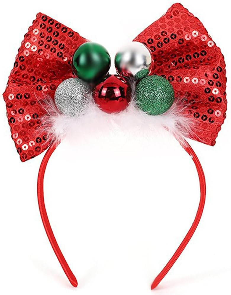 Ecuupas Christmas Headband Bow Hairband Red Shinny Glitter Green Bell Bowknot Headdress Design fo... | Amazon (US)