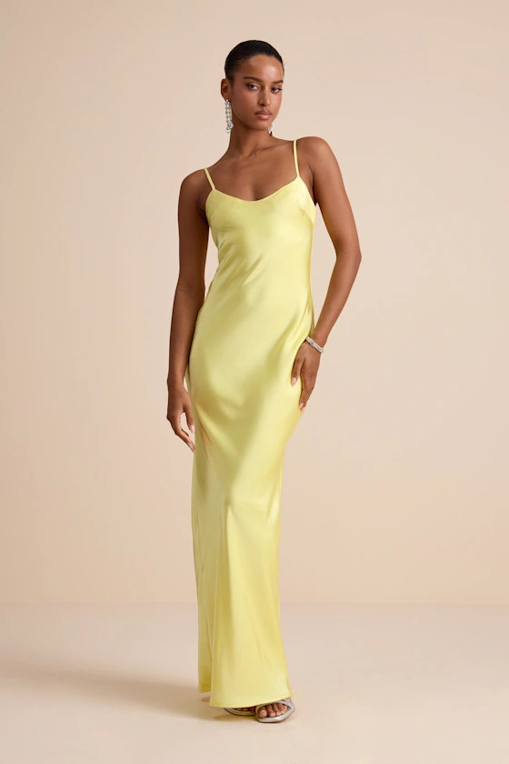 Janet Light Yellow Satin Slip Maxi Dress | Lulus
