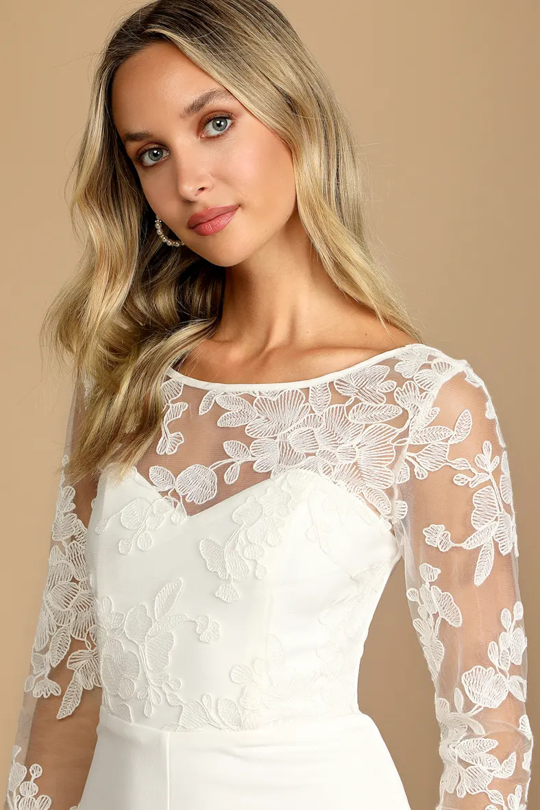 Write Your Own Romance White Embroidered Long Sleeve Jumpsuit | Lulus (US)