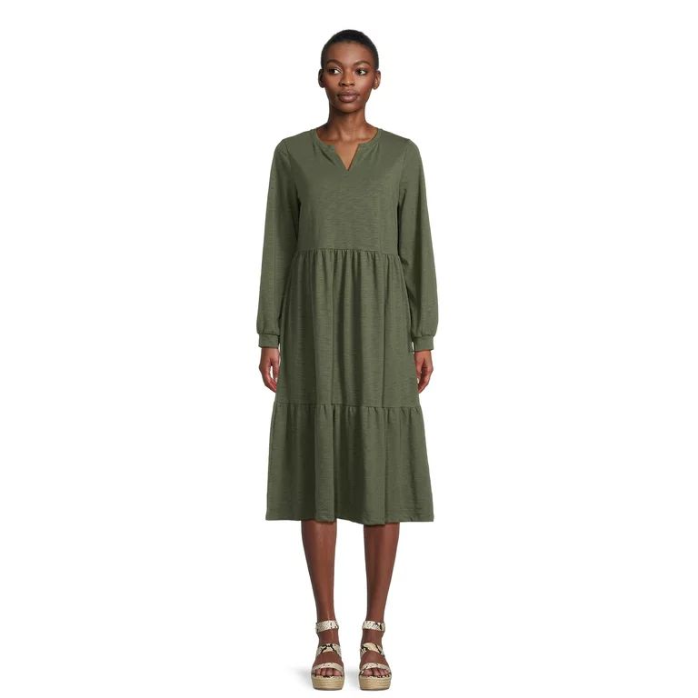 Time and Tru Women's Knit Tiered Midi Dress | Walmart (US)
