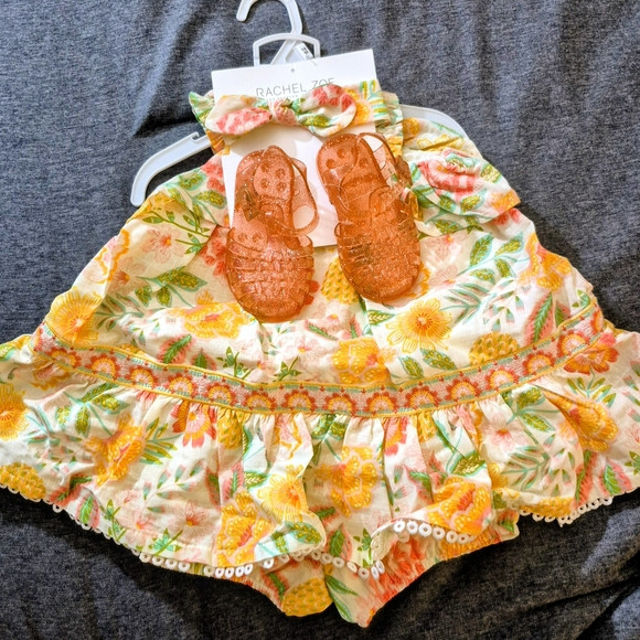 4 PC Floral Kids Dress Set with Orange Sandals | Poshmark