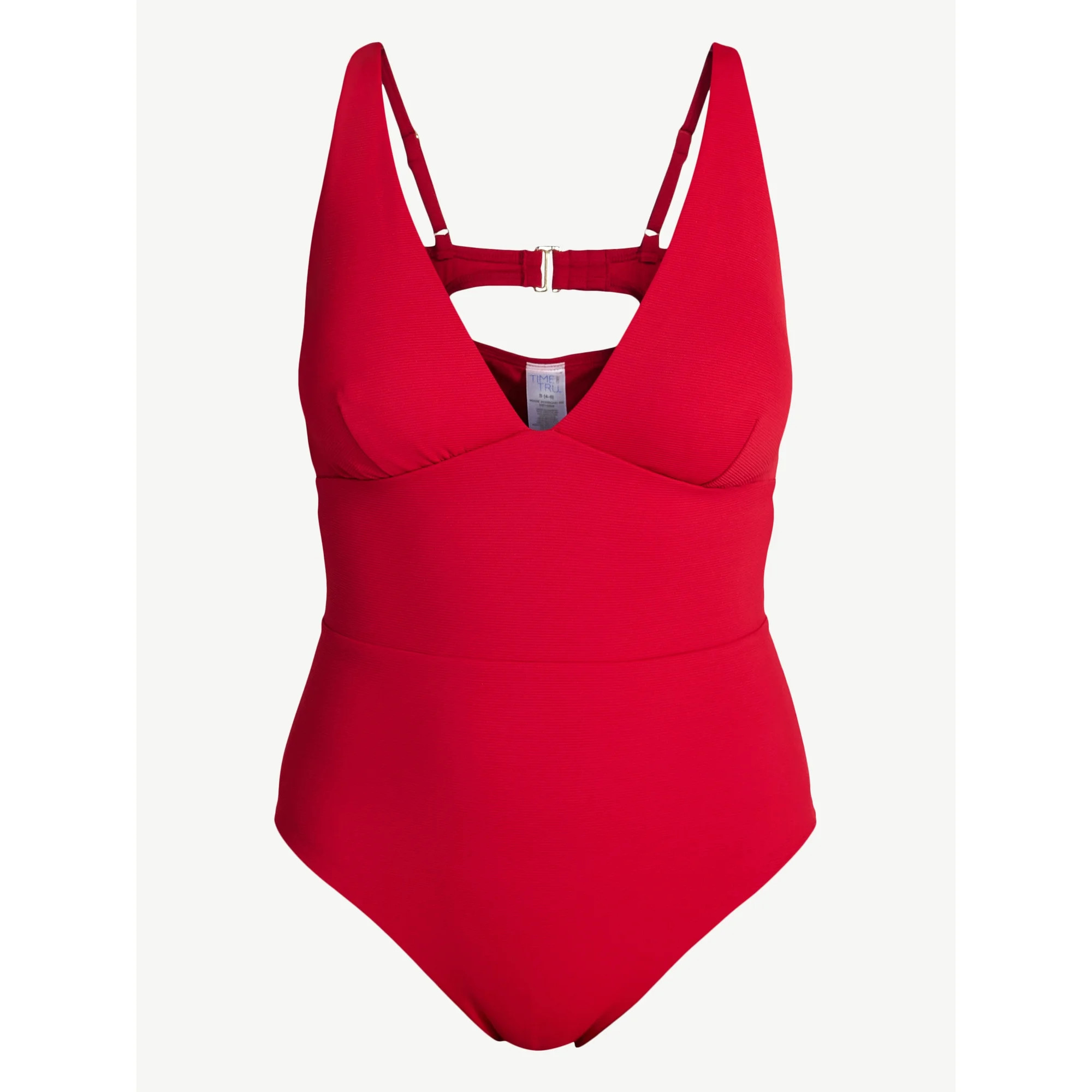 Time and Tru Women's and Women’s Plus Ribbed Plunge One-Piece Swimsuit, Sizes XS-3X | Walmart (US)