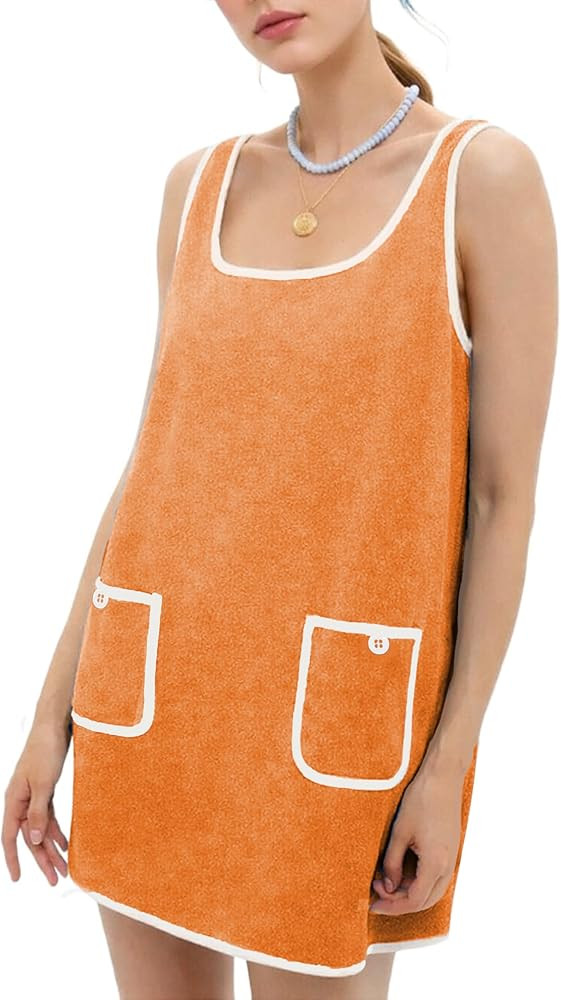 Women's Suede Mini Dress Sleeveless Beach Tank Dress with Pockets Contrast Trim Casual Cover Up S... | Amazon (US)