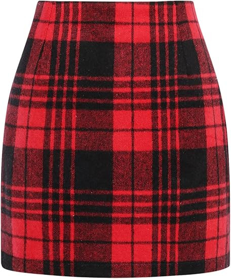 IDEALSANXUN Womens High Waist Plaid Skirt Bodycon Pencil Wool Mini Skirts | Amazon (US)