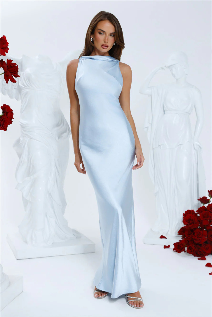 Silken Solstice Satin Maxi Dress Blue | Hello Molly (US)