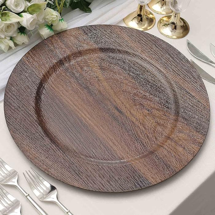 Tableclothsfactory 6 Pack | 13" Dark Brown Boho Chic Faux Wood Plastic Charger Plates, Round Rust... | Amazon (US)