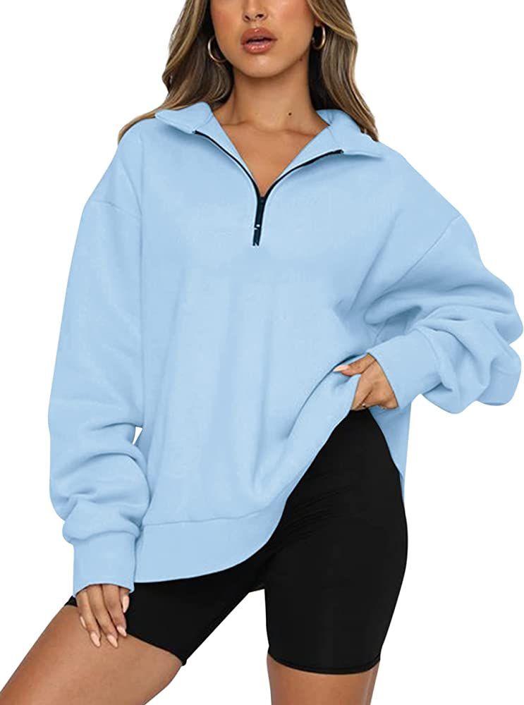 SAFRISIOR Women’s Oversized Half Zip Sweatshirt Drop Shoulder Long Sleeves Collar Quarter 1/4 Z... | Amazon (US)