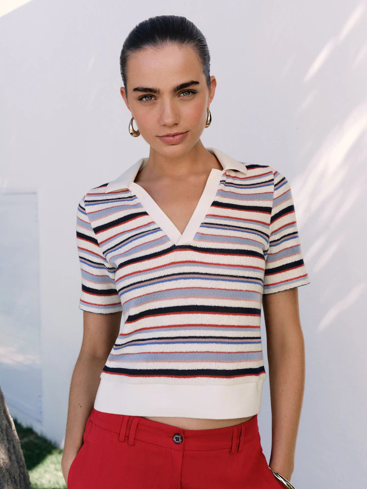 Multi Stripe Knitlook Short Sleeve Polo Shirt | Next US