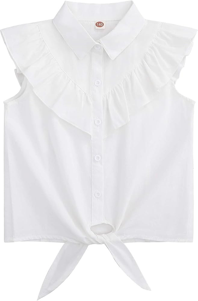 Girls Sleeveless Plaid Button Down Shirt Summer Crop Tops Tie Knot Ruffle Sleeve Shirt Blouse 3-1... | Amazon (US)
