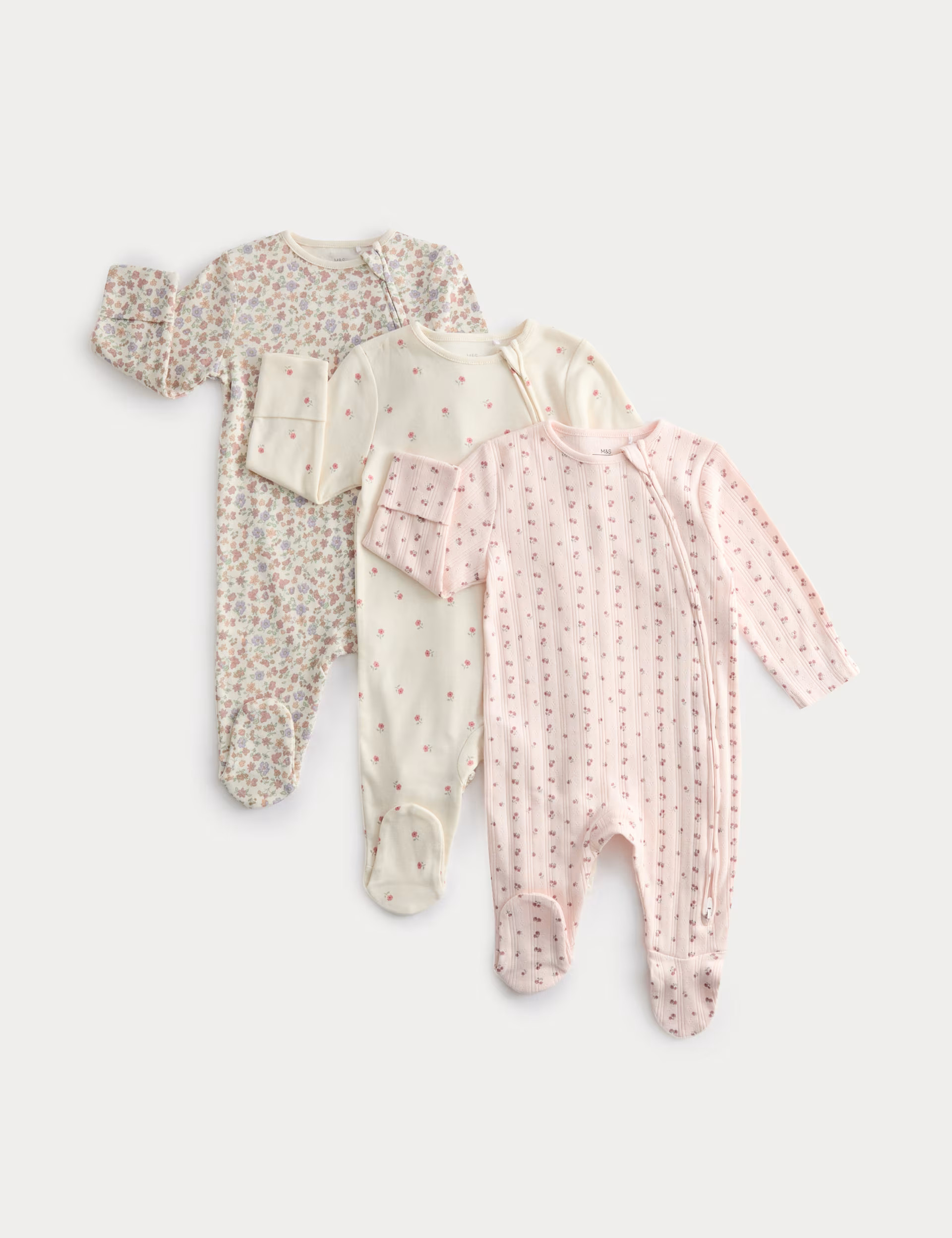 3 Pack Pure Cotton Floral Sleepsuits (6\u00bdlbs-3 Yrs) | M&S | Marks & Spencer (UK)