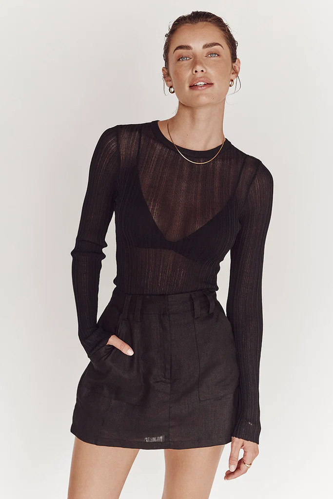 HARPER BLACK LONG SLEEVE KNIT TOP | DISSH