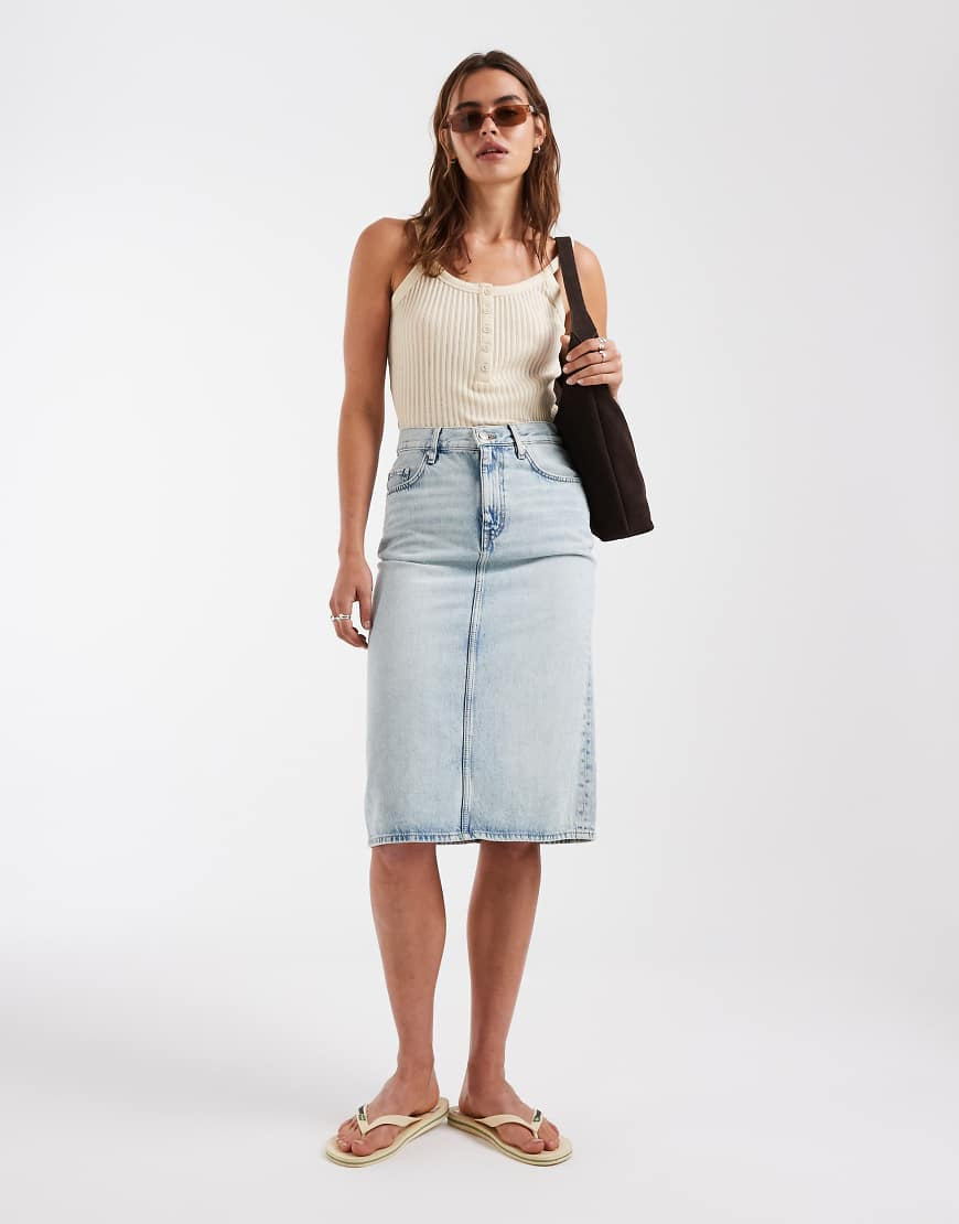 & Other Stories denim midi skirt in light blue wash | ASOS (Global)