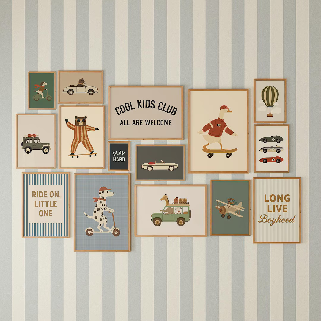 Retro Transportation Wall Art Bundle, Boys Room Decor, Cool Car Prints, Vintage Scooter Truck Air... | Etsy (US)