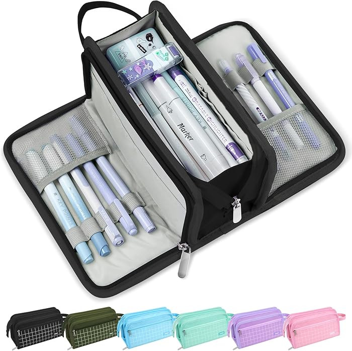 Sooez Large Pencil Case, Big Capacity Pencil Pouch Pen Bag with 3 Compartment, Portable Canvas St... | Amazon (US)
