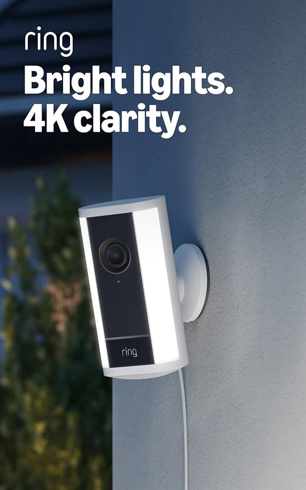 Ring Spotlight Cam Pro, Plug-in (Newest Model) — Retinal 4K with wide-angle video, 10x Enhanced Zoom, and 600 Lumen Spotlights, White | Amazon (US)