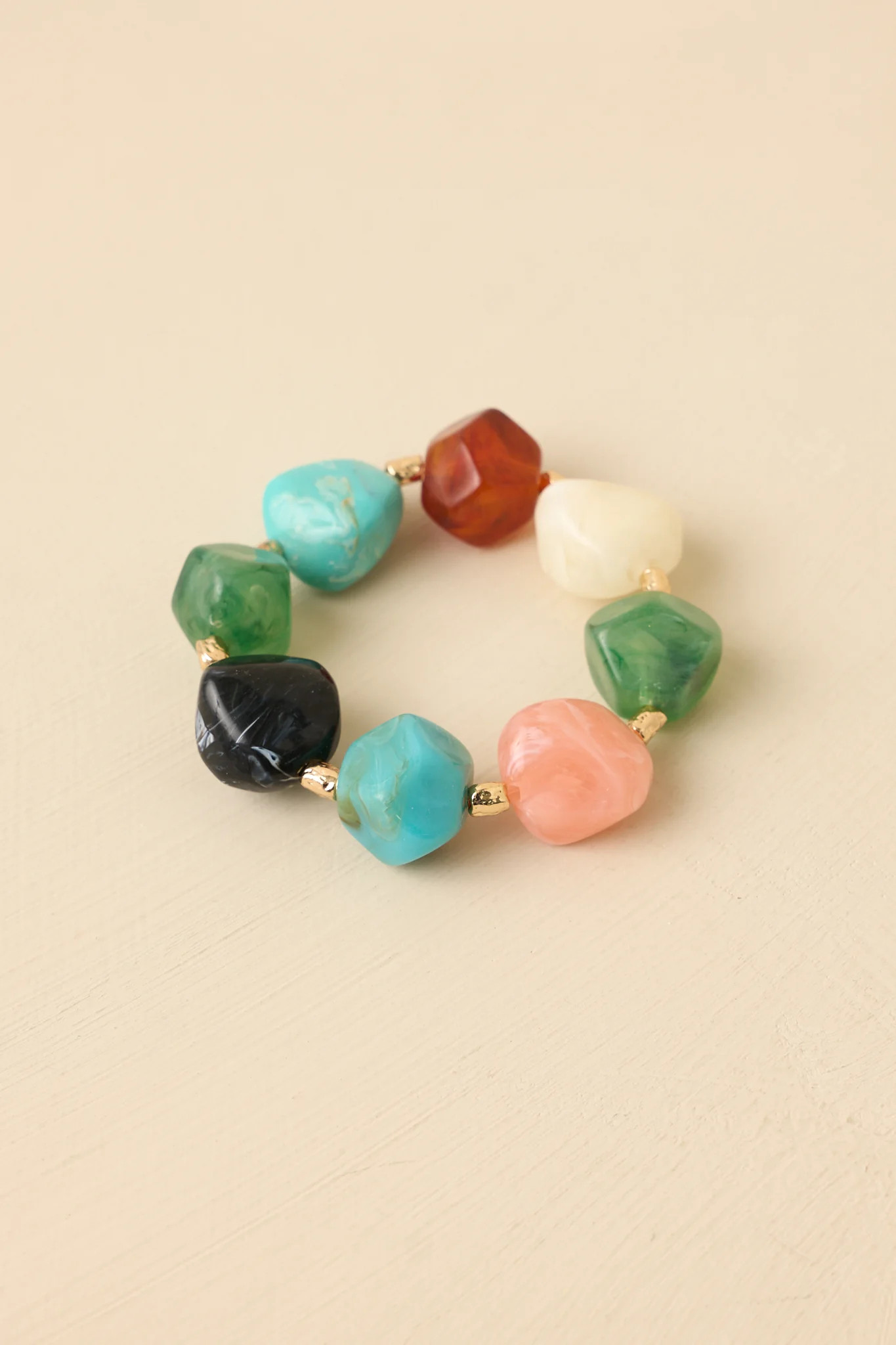 Color Theory Multi Mixed Gem Stretch Statement Bracelet | Red Dress