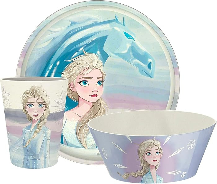 Zak Designs Disney Frozen 2 Kids Dinnerware Set 3 Pieces, Durable and Sustainable Melamine Bamboo... | Amazon (US)