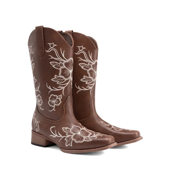 DREAM PAIRS Women's Mid-Calf Cowboy Boots Classic Embroidered Western Boots with Square Toe Comfo... | Walmart (US)