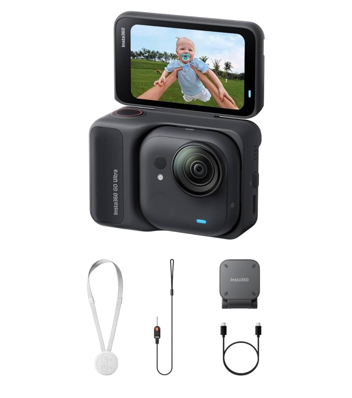 Insta360 GO Ultra Standard Bundle Midnight Black - Tiny Hands-Free 4K Cam, Lightweight & Portable, Low Light Excellence, Mount Anywhere, FlowState Stabilization, 200 Min Battery Life