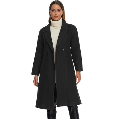 INSPIRE CHIC Women's Notch Lapel Double-Breasted Mid-Length Long Coat Black Small | Target