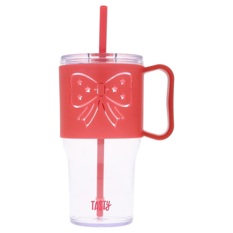 Tasty 40 oz Plastic Tumbler with Lid and Straw, Glow-in-the-Dark Handle, Bow Design, Red | Walmart (US)