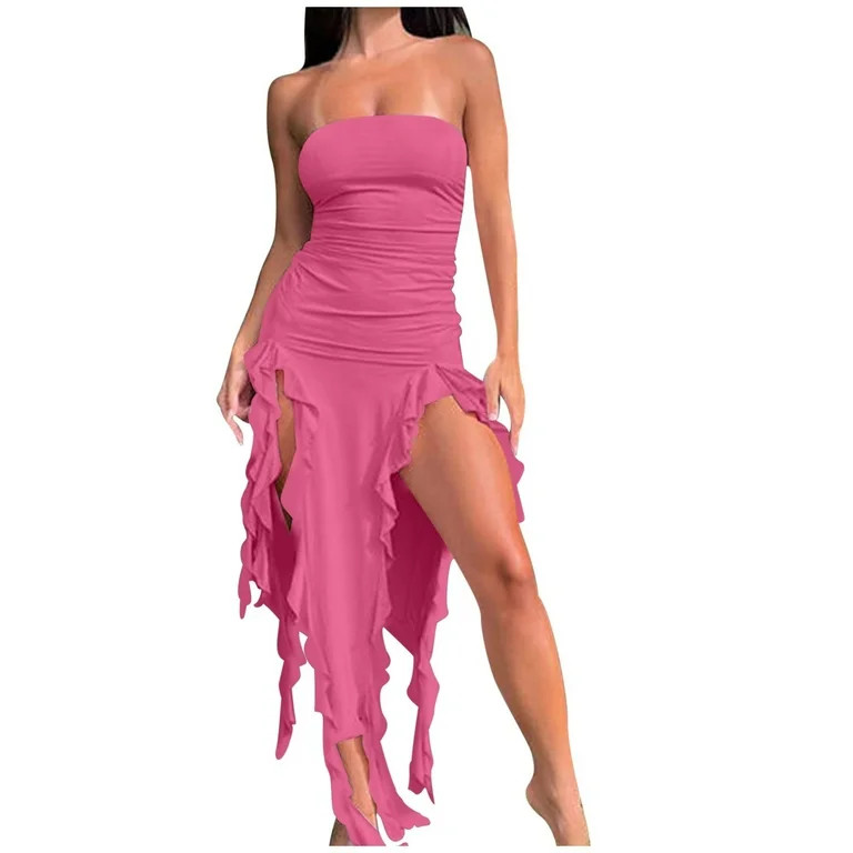 Rvkxad Dresses for Women 2025 Casual Spring Elegant Strapless Off Shoulder Tube Midi Bodycon Form... | Walmart (US)