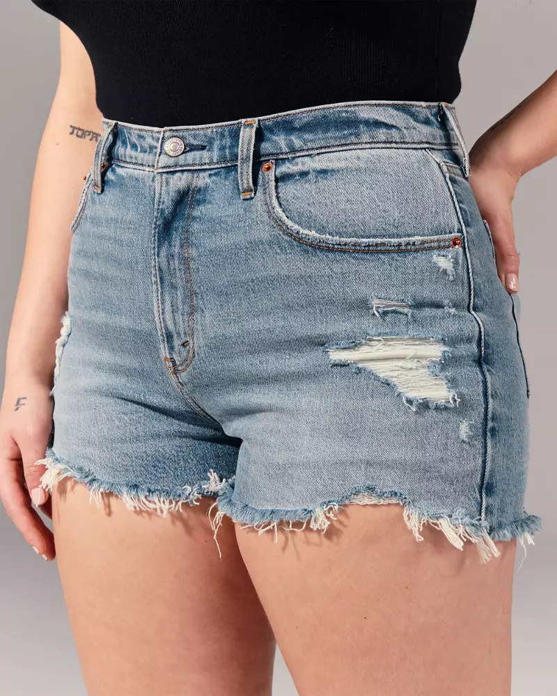 Curve Love High Rise Denim Mom Shorts | Abercrombie & Fitch US & UK
