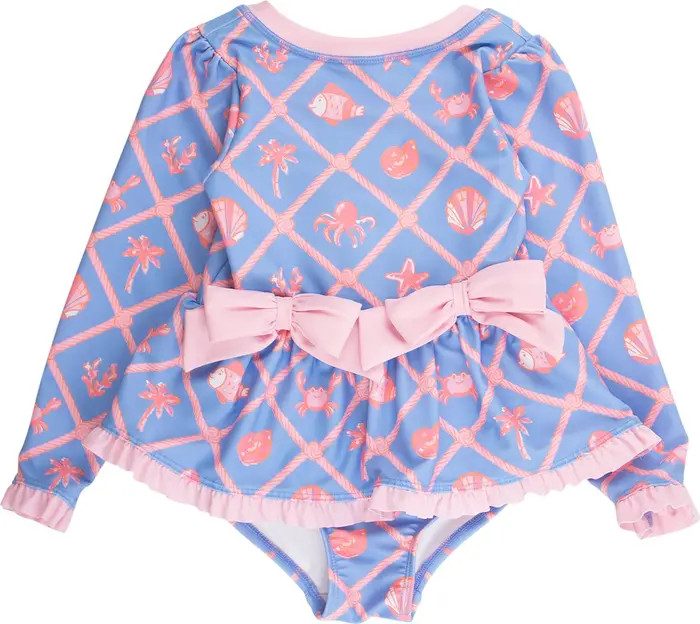 UPF50+ Long Sleeve One Piece Bow Peplum Rash Guard Swimsuit | Nordstrom
