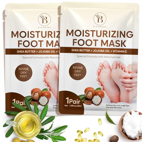 Hydrating Foot Mask for Dry Cracked Feet, Restoring & Hydrating Socks with Shea Butter, Jojoba Oil & Vitamin E, Feet Mask for Women & Men Foot Care (2 Pairs) | Amazon (US)