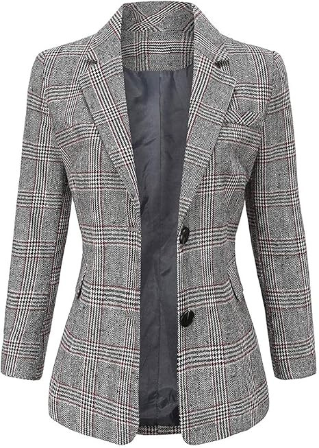 ebossy Women's Notch Lapel 2 Button Boyfriend Blazer Suit Houndstooth Plaid Jacket Coat | Amazon (US)