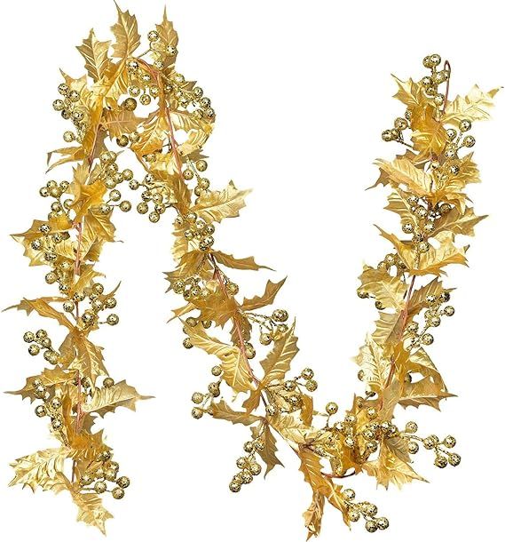 Amazon.com: DearHouse 6FT Gold Berry Christmas Garland, Flexible Artificial Berry Garland for Ind... | Amazon (US)