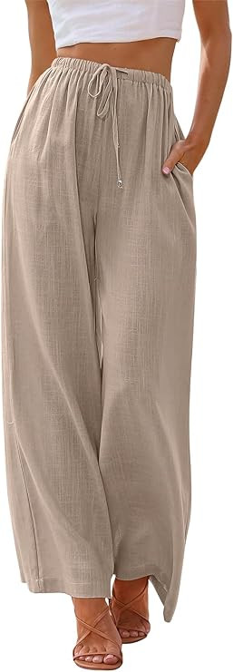 LILLUSORY Women's Linen Summer Palazzo Pants Flowy Wide Leg Beach Pants with Pockets | Amazon (US)