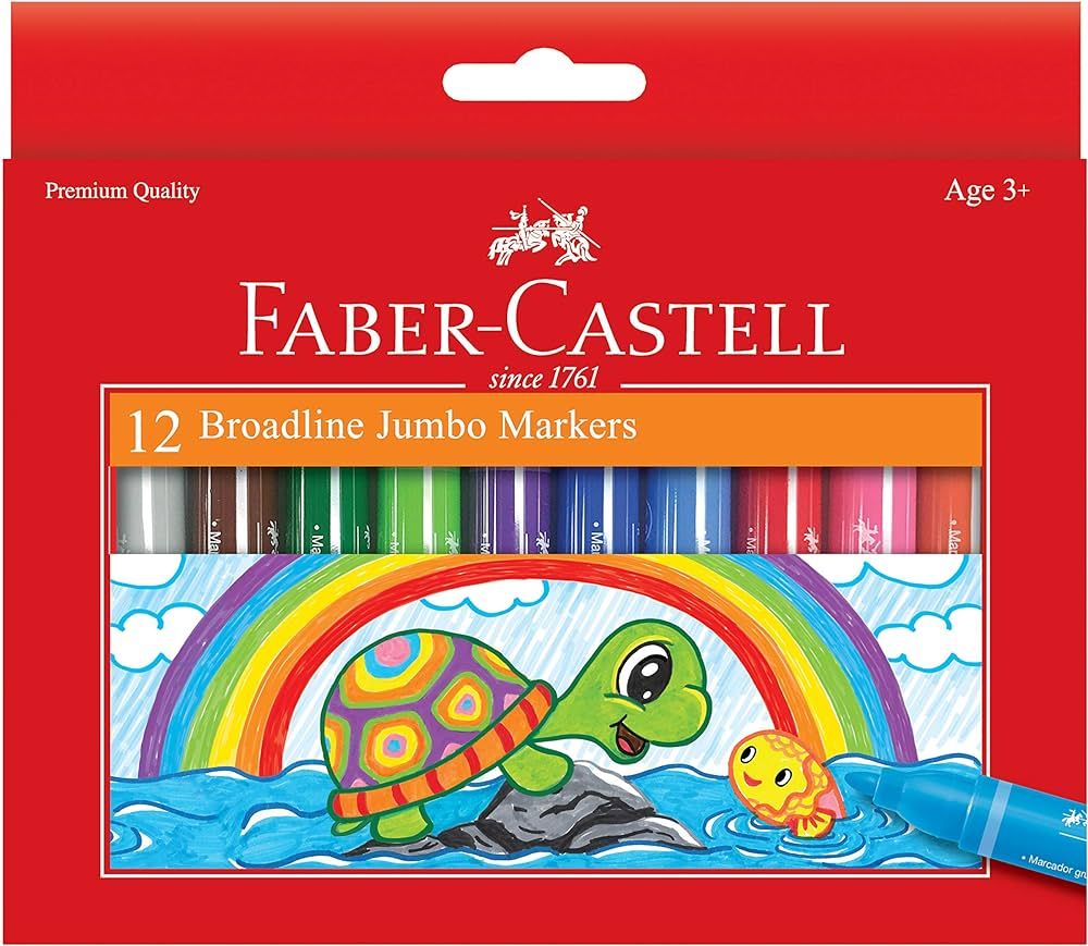Faber-Castell Jumbo Broad Line Markers - 12 Colored Markers - Non-Toxic Supplies for Kids | Amazon (US)