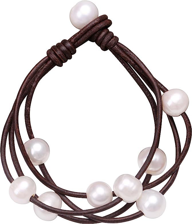 Cultured Freshwater Pearl Wrap Bracelet on Multi Strands Leather Beaded Jewelry for Women by Aobe... | Amazon (US)