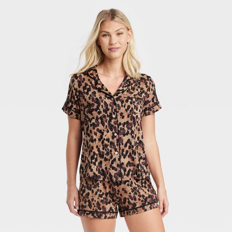 Women's Animal Print Beautifully Soft Short Sleeve Notch Collar Top and Shorts Pajama Set - Stars... | Target