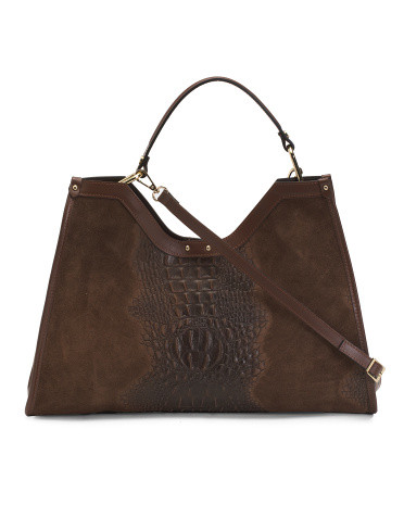 Made In Italy Suede Crocodile Satchel | TJ Maxx