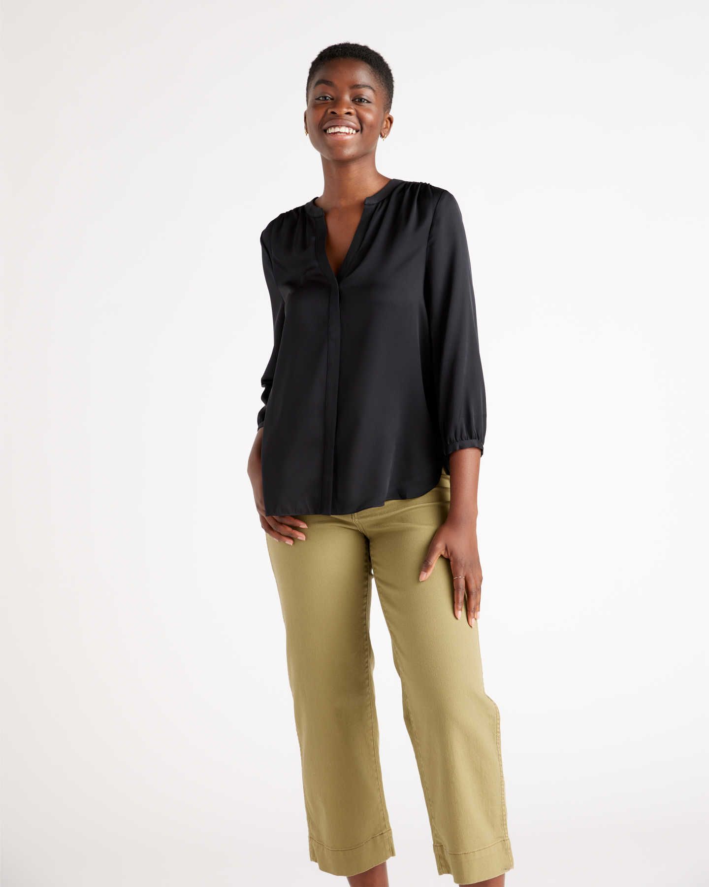 Washable Stretch Silk Pleat Back Blouse | Quince