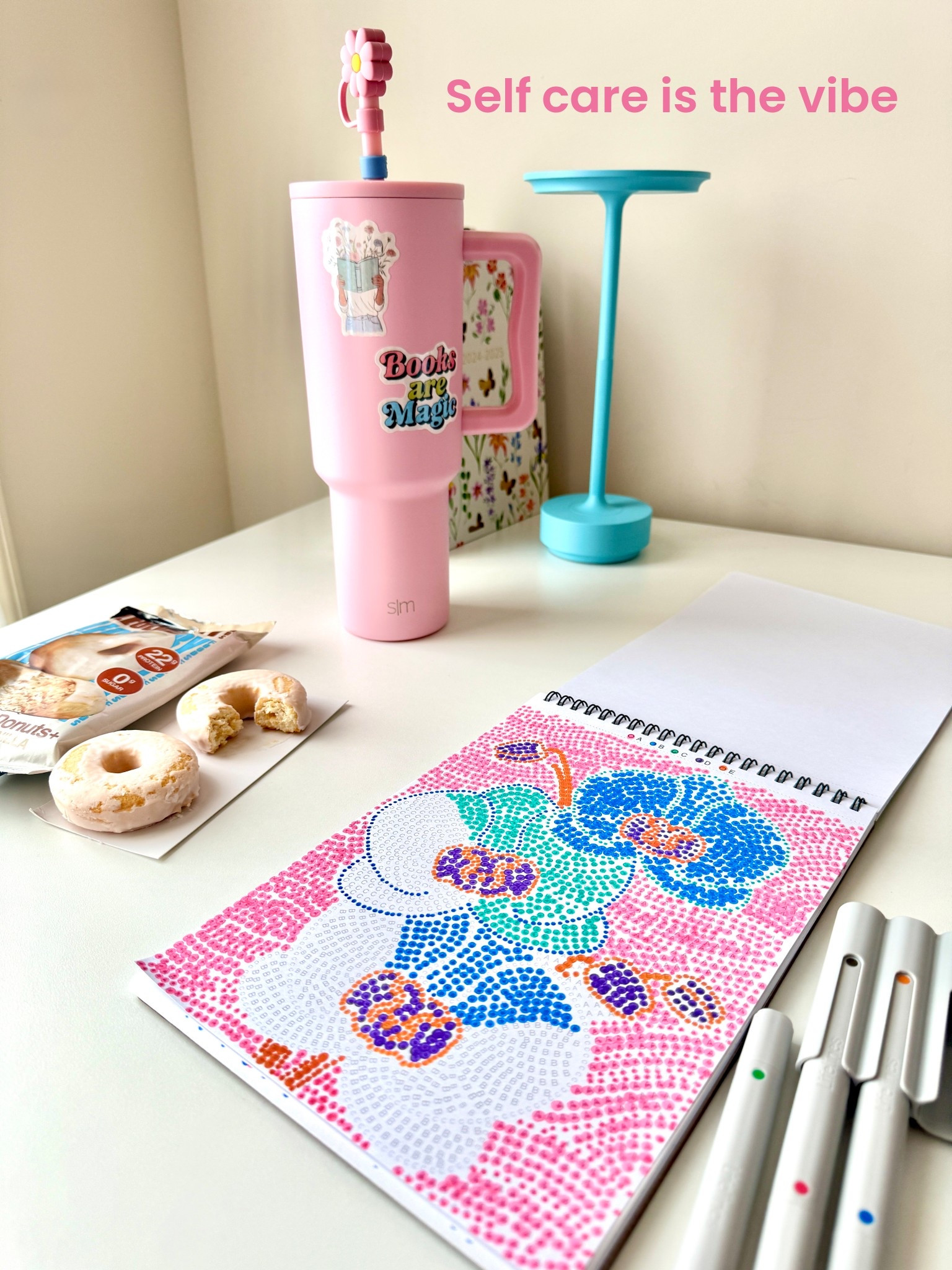 While the kids are in school, I took some self care time 🩵 
Flow Art meditation with this new dot art set, a favorite drink in my favorite cup, and a new protein packed donut snack from Legendary Foods. 
#selfcare #school #art #recharge #LTKMoms #mom #sahm #protein 

#LTKSaleAlert #LTKFamily #LTKFindsUnder50