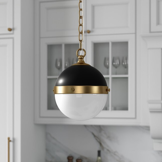 Hailey Home Aurora 9-in Wide Pendant with Glass Shade in Blackened Bronze/Brass/White Milk | Lowe's