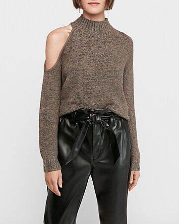 metallic one shoulder cut-out sweater | Express