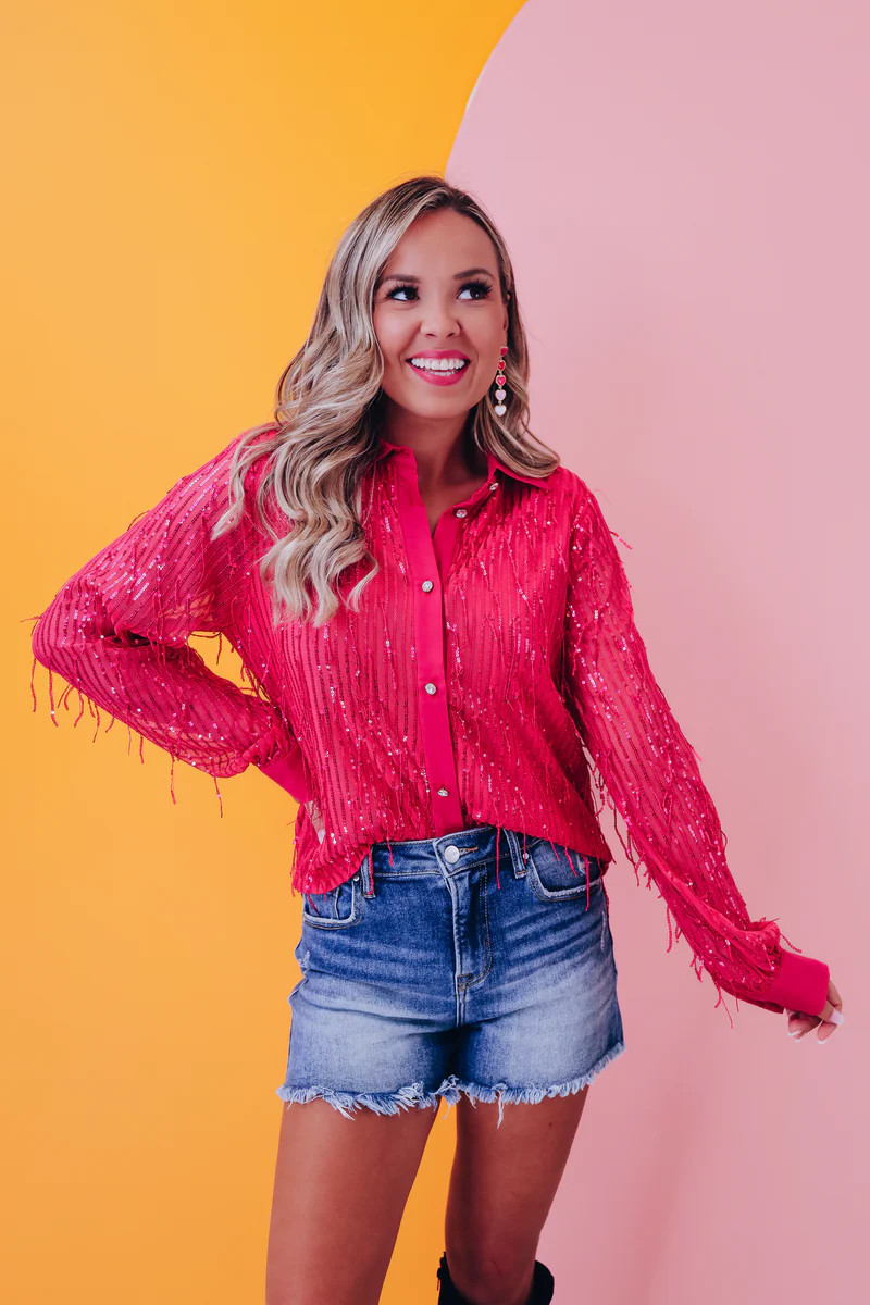 Fargo Sequin Fringe Blouse - Pink | Whiskey Darling Boutique